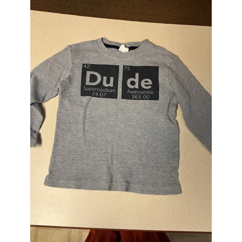 Boys Grey "Dude" Periodic Table Long Sleeve Shirt 5/6